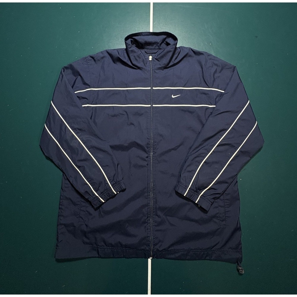 Vintage Y2K Nike Striped Windbreaker Track Jacket‎ Men's XL Navy Blue 2000s